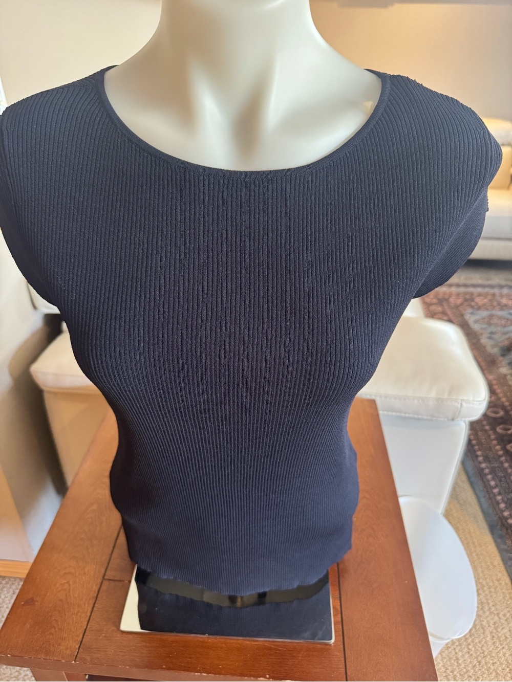 Jones New York Navy Ribbed Tank Top